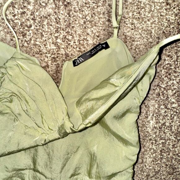 ZARA Women's Green Spaghetti Strap Dress Size Small - Picture 2 of 9
